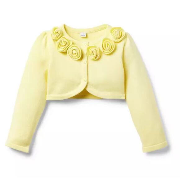 Janie and Jack Rosette Cropped Cardigan Sunny Yellow 6 12 Mos Buttery Sweater - Picture 1 of 12